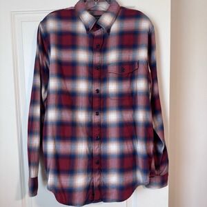Abercrombie & Fitch Men's Plaid Flannel Shirt M Red Blue Long Sleeve Cotton